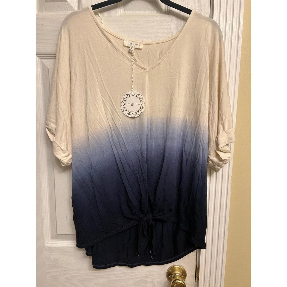 Umgee Hombre Top With Trending Front Tie Knot Longer Back Comfort Chic Sz 1X